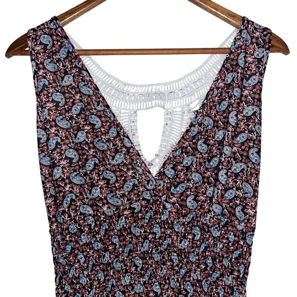 Womens Sleeveless Bohemian Maxi Dress With Crochet Neckline & Paisley Print - Picture 6 of 8